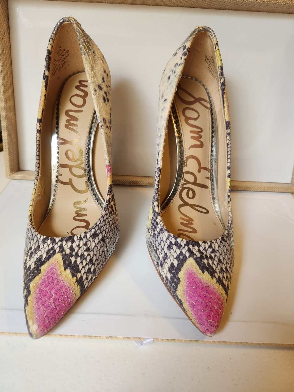 Sam Edelman Hazel Pink Multi Snake Print Pointed Toe Stiletto Pumps Heels Y2K